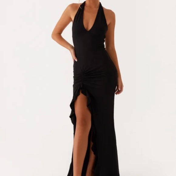 NWT Peppermayo Halter Deep V Exclusive Charmed By You Maxi Dress Black 8 - Picture 1 of 7